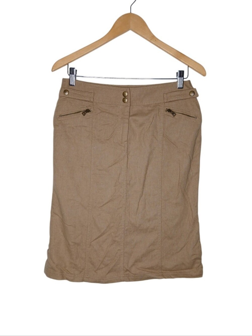 Express Khaki Pencil Skirt with Front Zip Pockets